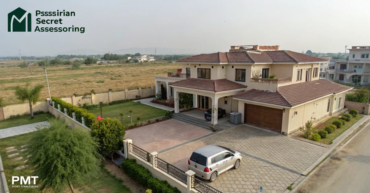 Pakistani residential household with property assets, mixed urban-rural setting, showing house structure, vehicle, and proper